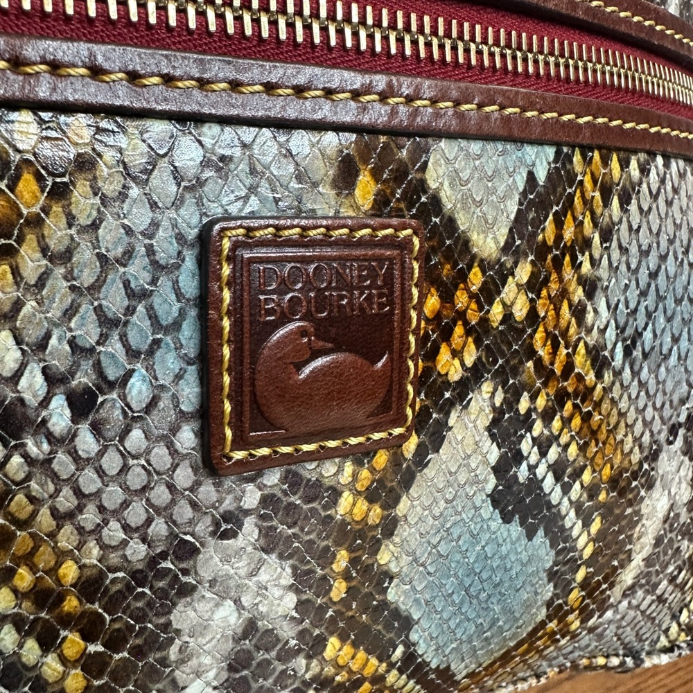Dooney & Bourke Python Leather Shoulder Brown Blue Snakeskin Bag Red Lining - Picture 3 of 12